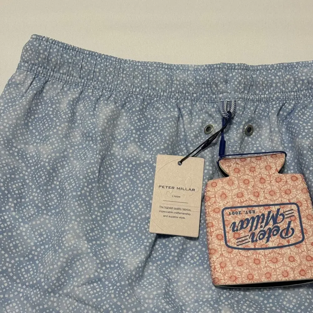 Peter Millar Trunks Mens Large Blue Crown Swimming Surfing Logo With Koozie NWT